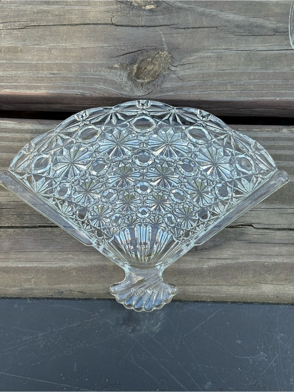 Vintage Avon by fostoria Pressed Glass Fan-Shaped Dish - Clear Glass